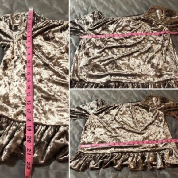 Neiman Marcus Sanctuary Crushed Off Shoulder Velvet Top Julia Ruffle Mink M NWT - Picture 11 of 11